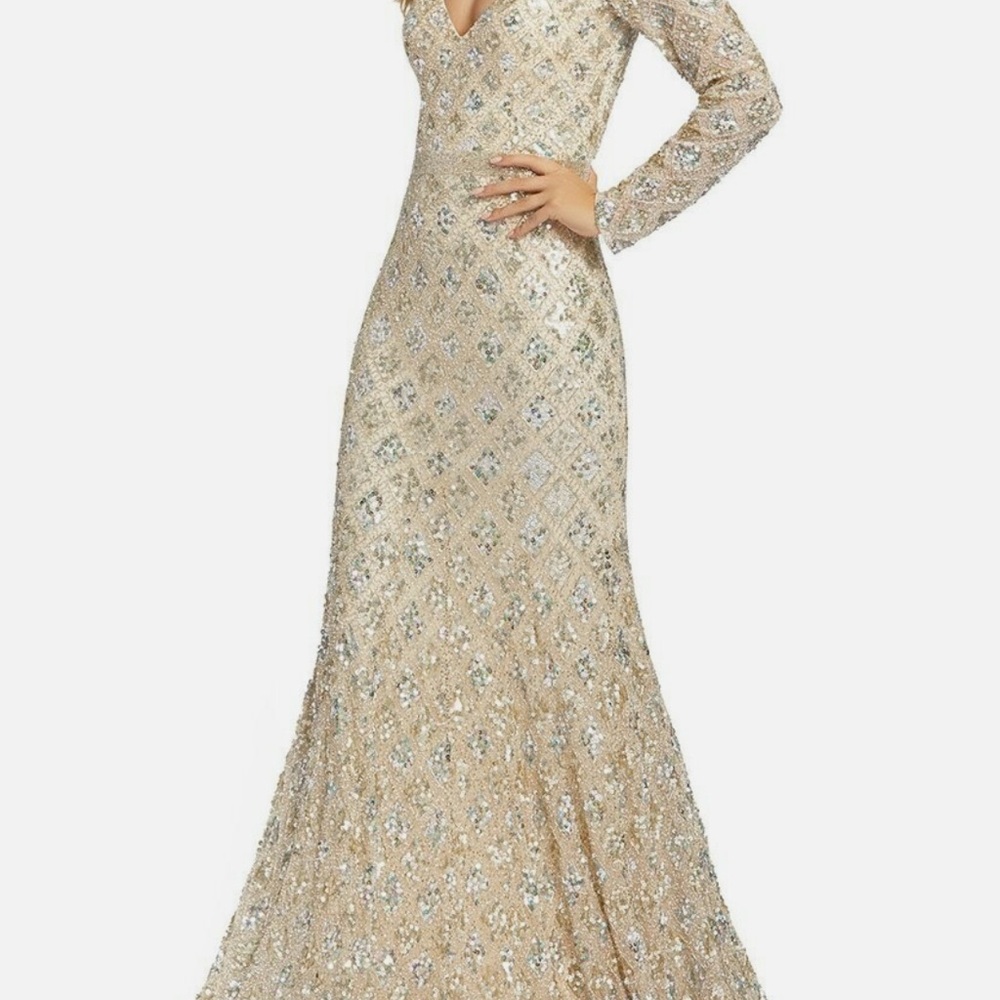Mac Duggal Gold Sequin Long Sleeve Gown